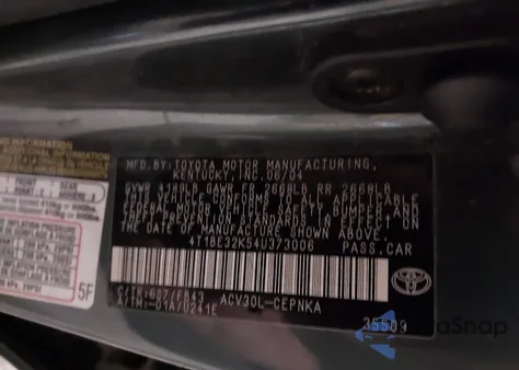 2004 Toyota Camry Le from USA, damaged, VIN 4T1BE32K54U373006